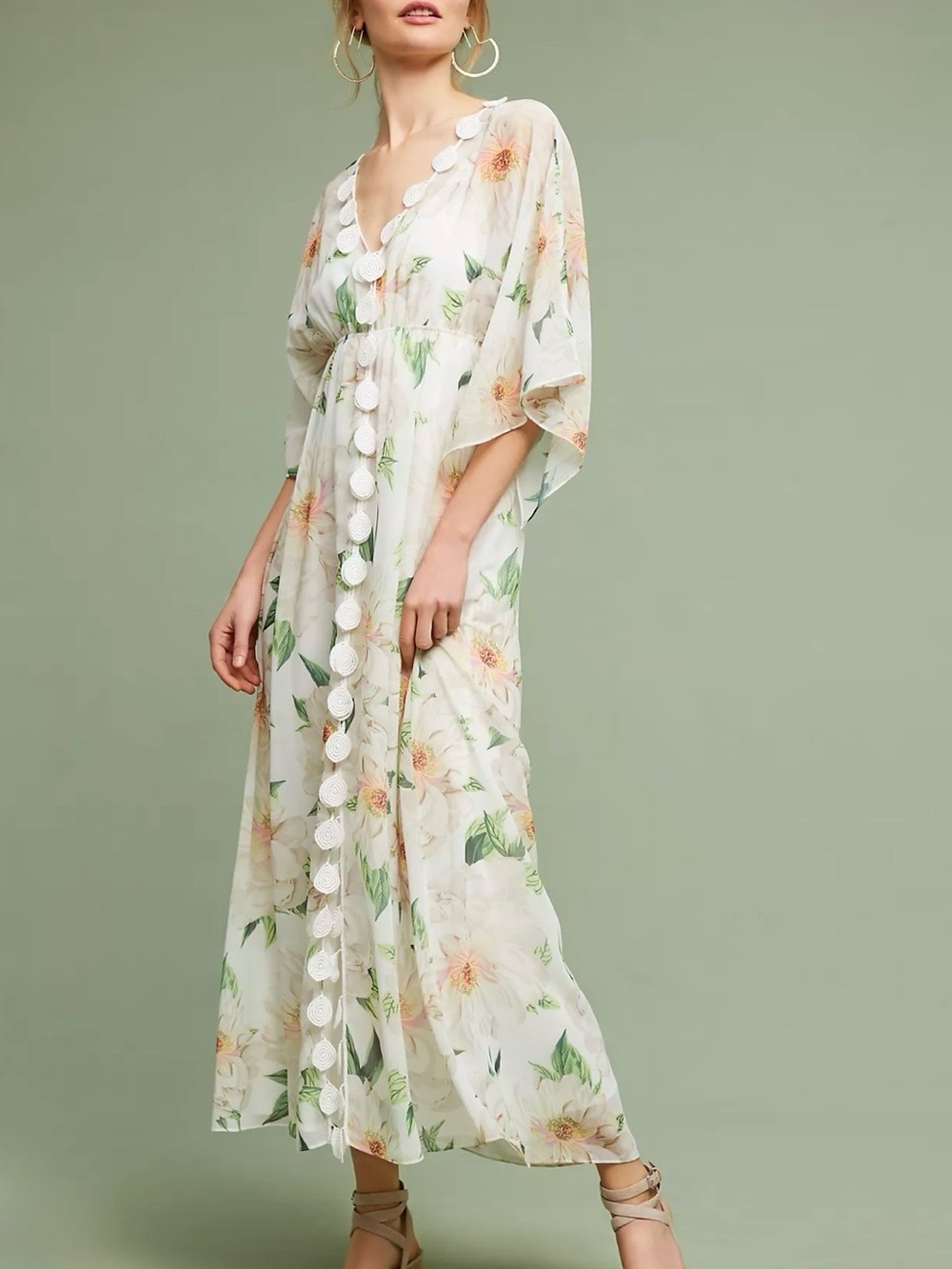 Farm Rio x Anthropologie Dahlia Floral Maxi Dress Size Medium EUC